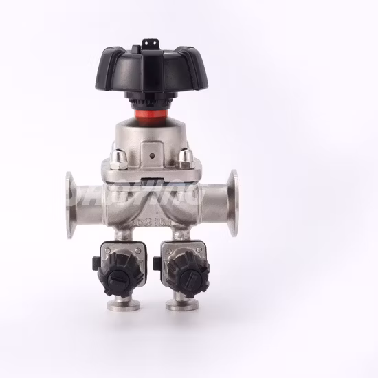 Valvola a membrana manuale con morsetto in acciaio robusta, igienica e senza tensioni