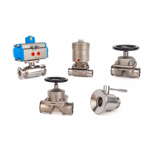 Valvola a membrana con morsetto sanitario in acciaio inossidabile SS304/SS316L con volantino in plastica